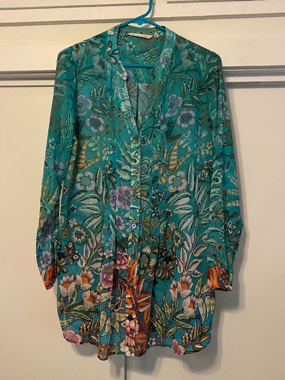 Soft Surroundings, beautiful floral button-down blouse, size M